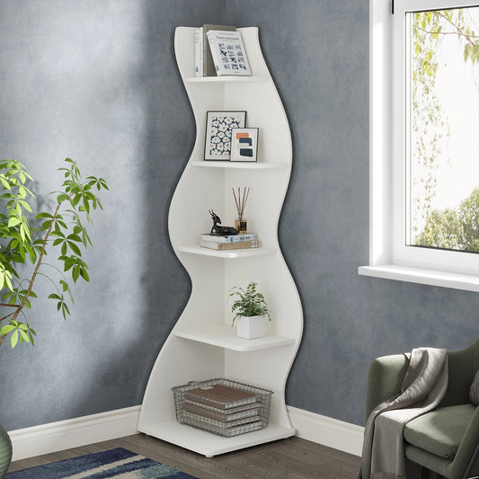 Tribesigns 5-Tier Corner Shelf, Modern Wall Corner Bookshelf, Stylish Corner Small Bookcase Storage Rack Plant Stand