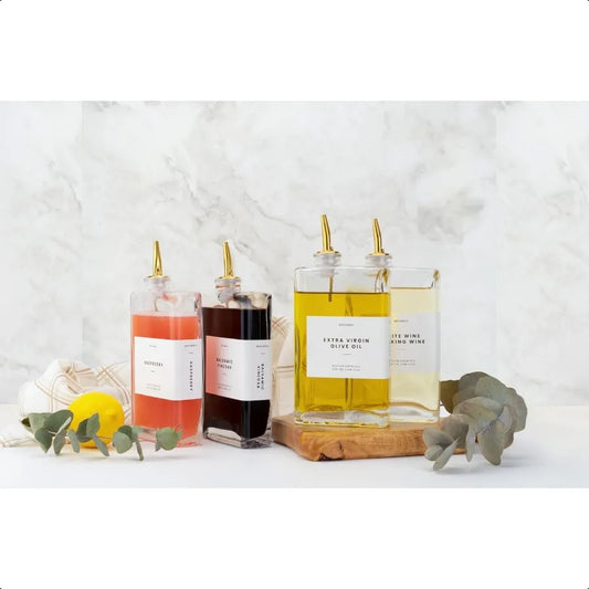 Olive Oil Dispenser Bottle for Kitchen Automatic Pourer Glass Thin Bottle Dispenser for Kitchen Olive Oil Cruet Set of 2 Gold