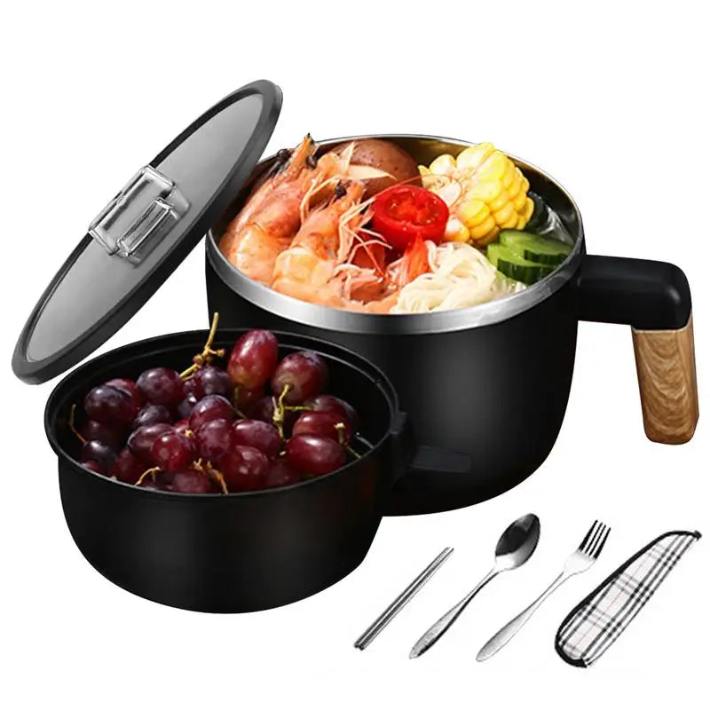Stainless Steel Double-layer Heat Insulation Anti-scalding Lunch Box Rice Bowl Soup Bowl Instant Noodle Mixing Bowl with Handle