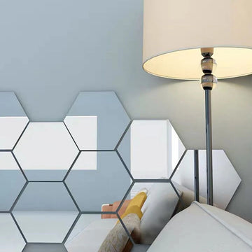 12Pcs Hexagon Mirror Geometric Hexagon Mirror Self Adhesive Acrylic Mirror Wall Sticker for Home Living Room Bedroom Decor