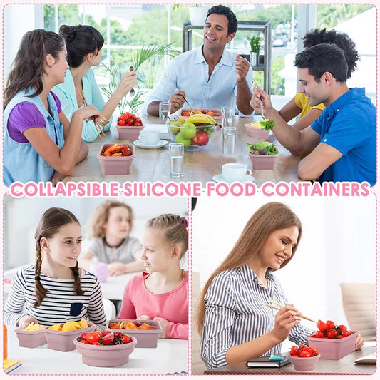 Collapsible Food Storage Containers Foldable Silicone Lunch Containers with Lids, Rectangle Collapsible Bowls Round Food Bowls