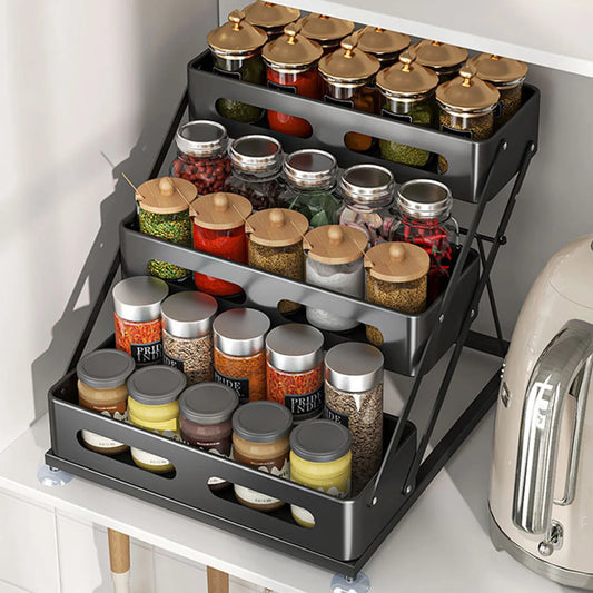 3-Layer Kitchen Spice Rack Adjustable Height Condiment Rack Countertop Height Adjustable Rack Organizer for Kitchen Cabinet
