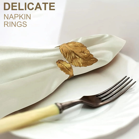 Luxurious 12pcs Dining Table Decor Set with Soft Square Napkins, Golden Napkin Rings, and Leaf-Shaped Buckles - Ideal for Christ