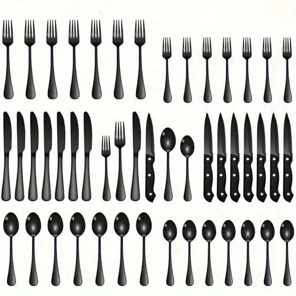 36-Piece Black Silverware Set With Steak Knives, Black Flatware Set Food-Grade Stainless Steel Tableware Cutlery Set