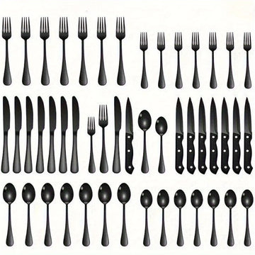 36-Piece Black Silverware Set With Steak Knives, Black Flatware Set Food-Grade Stainless Steel Tableware Cutlery Set